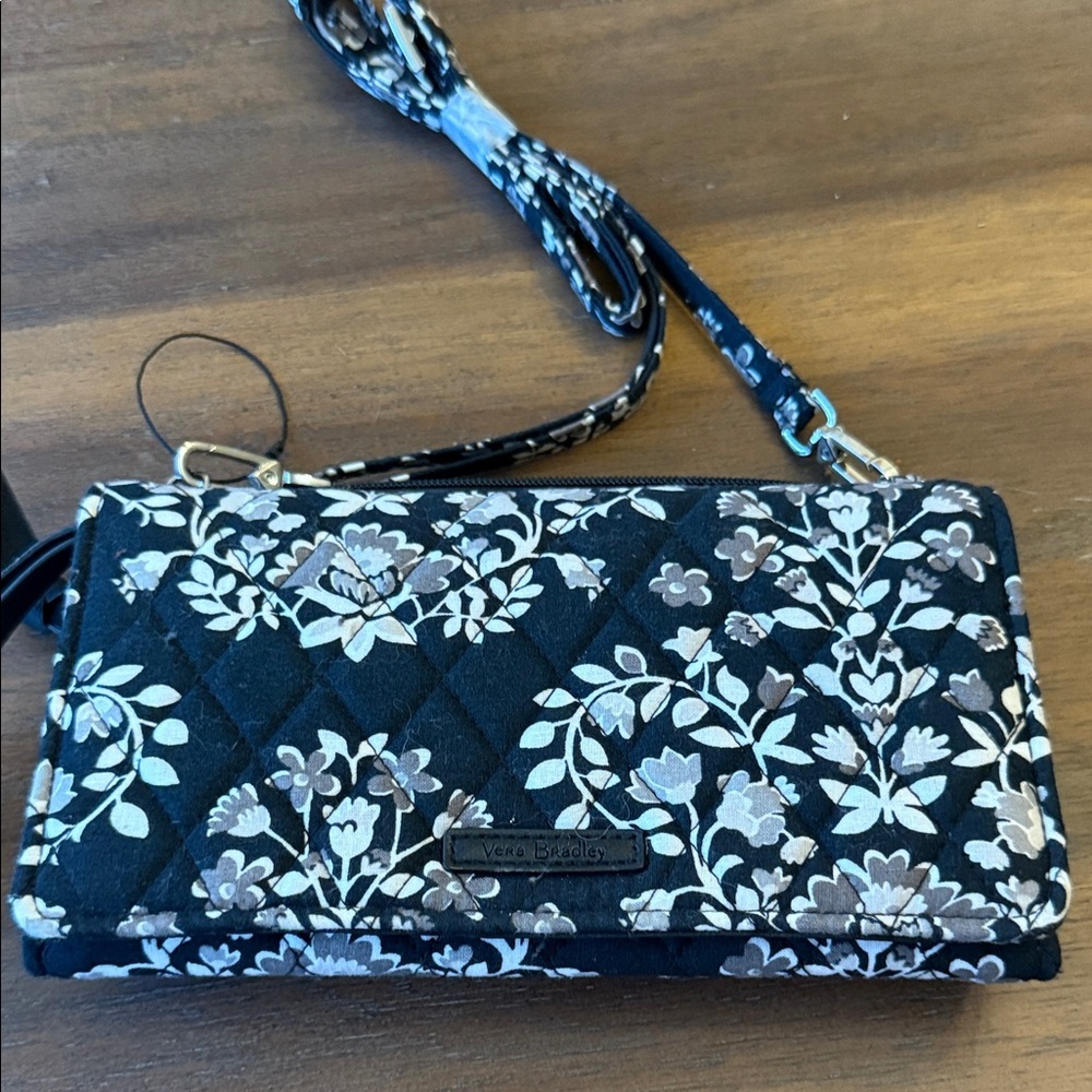 Vera Bradley Black Floral Quilted Wallet Crossbody Purse